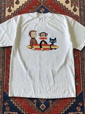 Curious George and Pete the Cat white T shirt